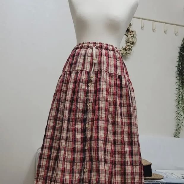일본빈티지 체크 단추 스커트