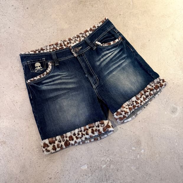 Leopard Trim Denim Shorts 