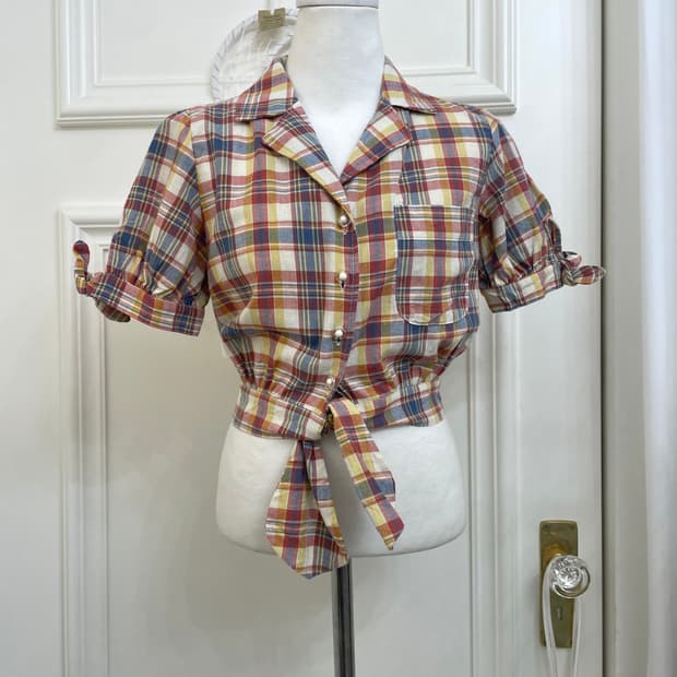 LIZ LISA red blue check bow point crop s