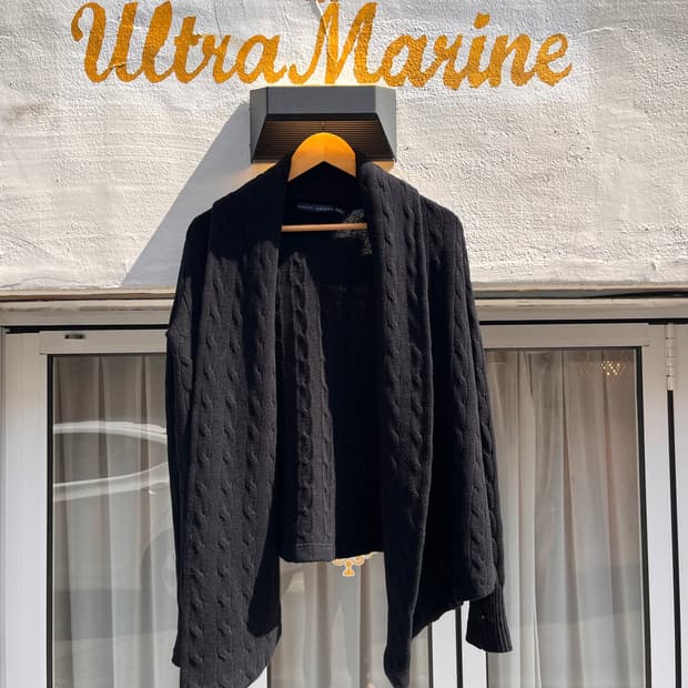 랄프로렌 울 캐시미어 블랙 케이블 니트 케이프