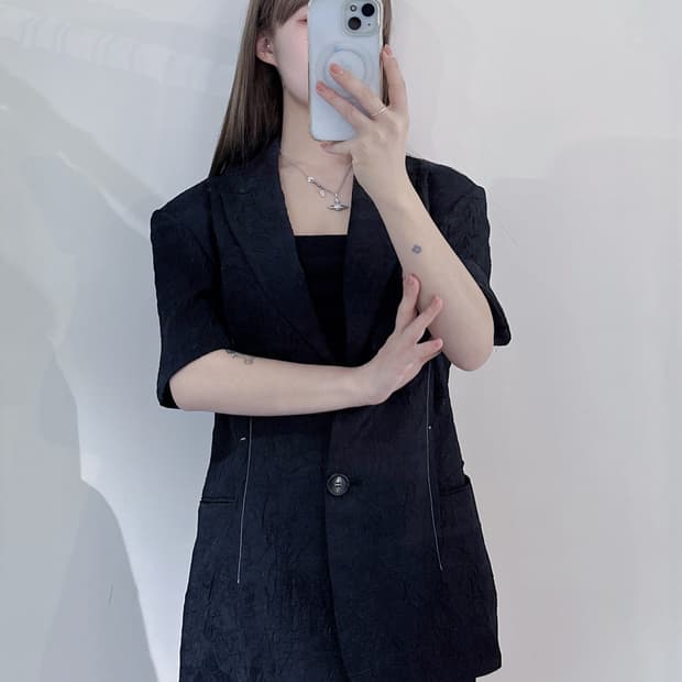 앤더슨벨 블랙 반팔 자켓