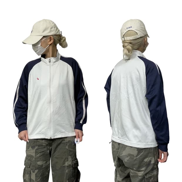 아식스 일본판 화이트 네이비 배색 사이드 라인 올드스쿨 트랙탑 져지 M