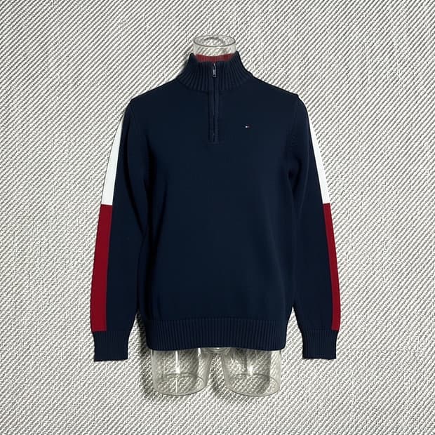 [S] Tommy 타미힐피거 우먼즈 네이비 반집업 코튼 니트
