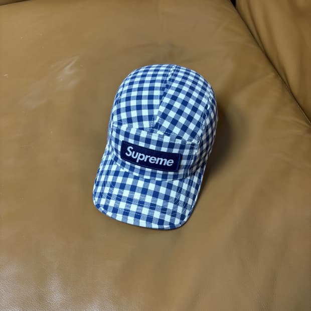 슈프림 캠프캡 모자 박스로고 23ss 깅엄체크 네이비