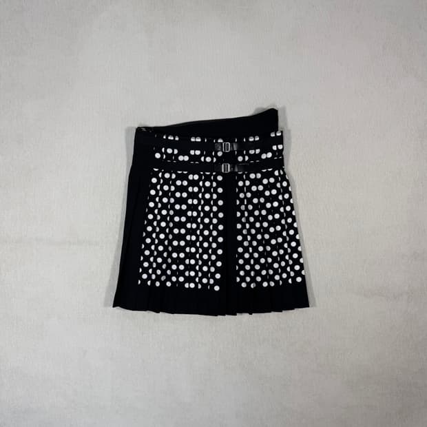 Polka Dot Pleated Leather Strap Kilt Ski