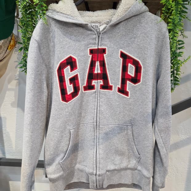 Gap 그레이 갭 양털 체크후드집업