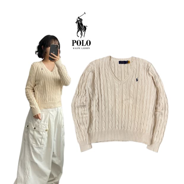 폴로 신형 포니 꽈배기 아이보리 니트