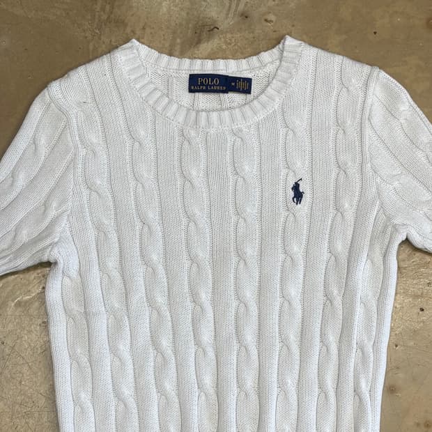M 폴로랄프로렌 여성용 화이트 케이블 반팔니트