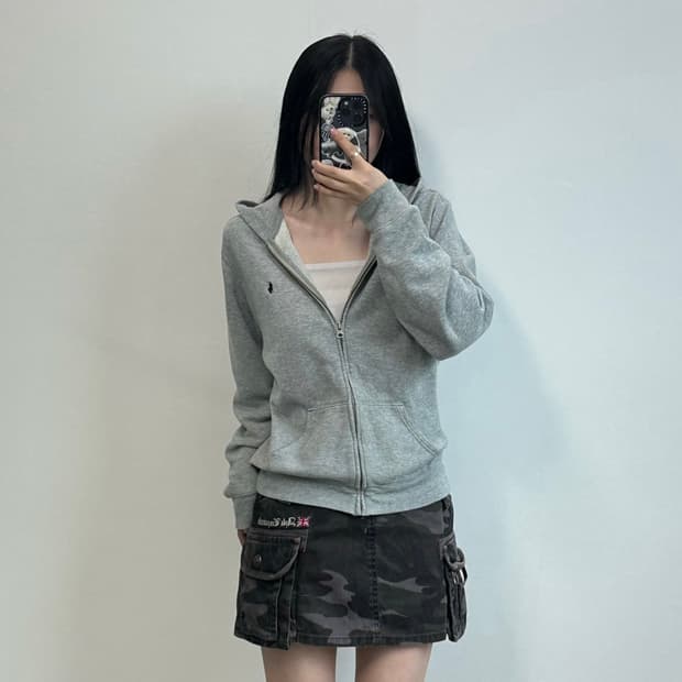 폴로 랄프로렌 자수로고 그레이 후드집업