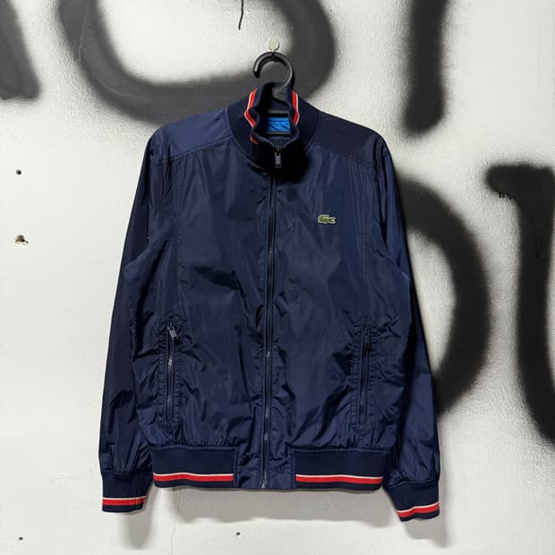 라코스테 올드스쿨 우븐 집업 블루종 자켓