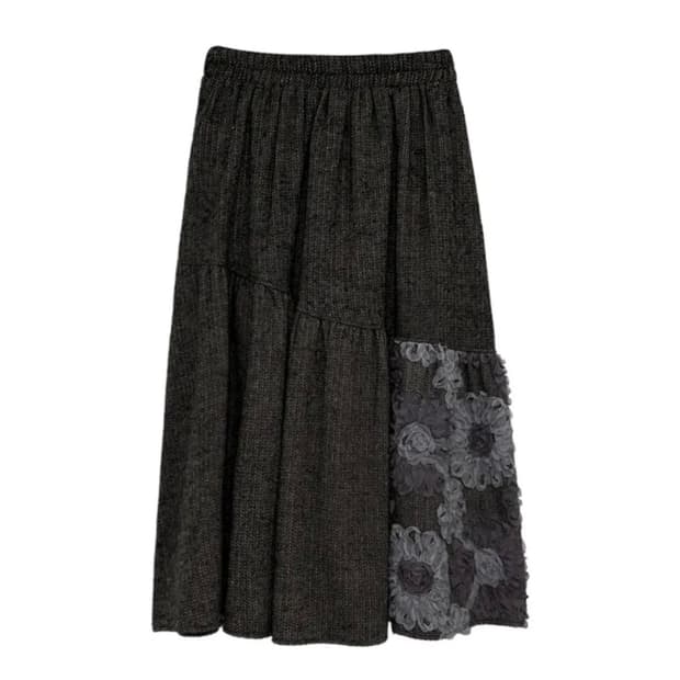 헤링본 플레어 롱스커트