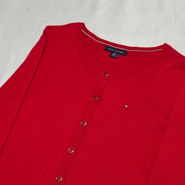 XS 타미힐피거 여성용 코튼 레드 가디건