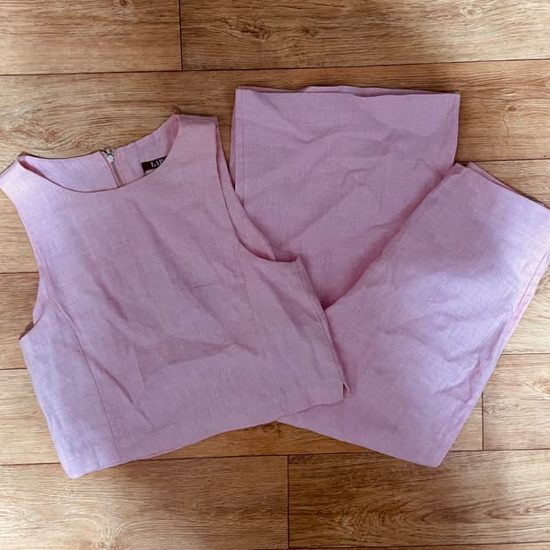 LAP 랩 핑크 투피스 민소매 슬랙스 바지 세트