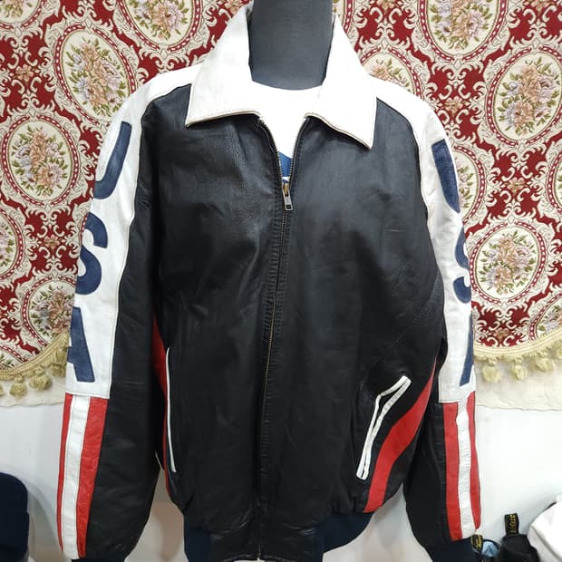 휴먼비잉 usa 플래그 가죽 자켓

