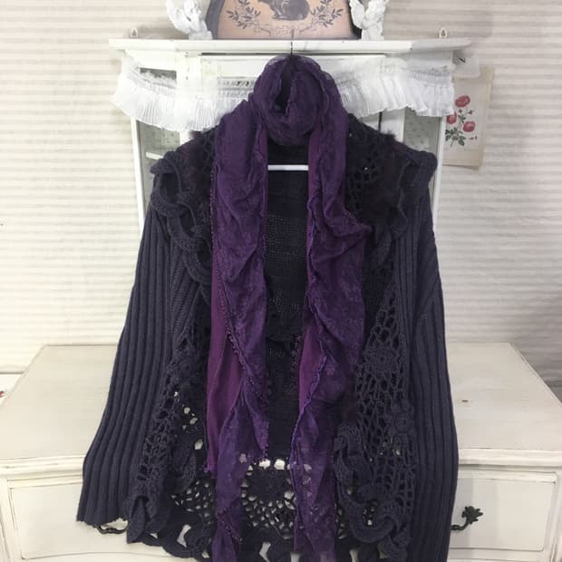Set) purple crochet fur knit cd +muffler