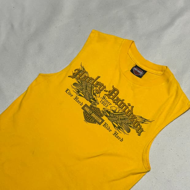 S 할리데이비슨 옐로우 빅로고 프린팅 나시