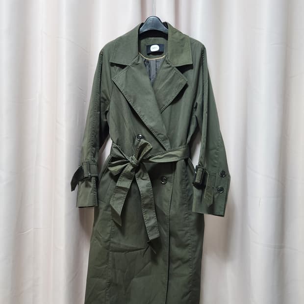 듀엘 카키색 롱 트렌치코트