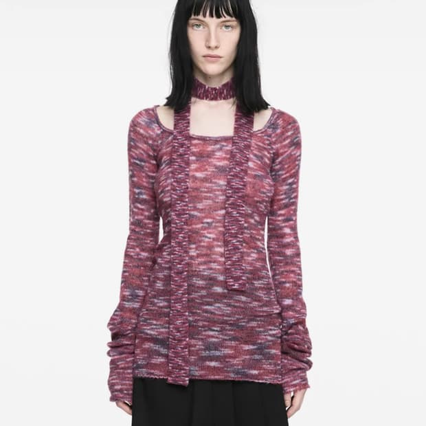 나체 MIXED MUFFLER KNIT BURGUNDY