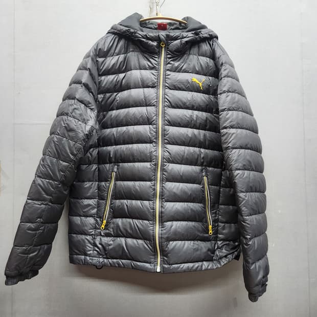 푸마 로고 경량 구스다운 스트링 후드패딩 L