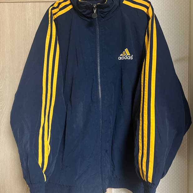 90s 아디다스 올드스쿨 네이비 옐로우 누빔 자켓