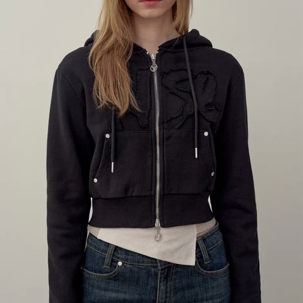 YUSE LOGO PATCH HOODIE ZIP-UP TOP 유즈후드집업