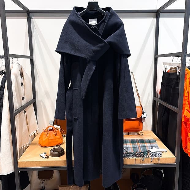 (정품/새상품) 르917 여성 네이비 맥시 스카프 울 코트