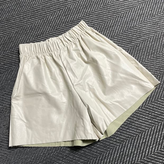빈티지 우먼스 레더 가죽 밴딩 숏 팬츠y 5656