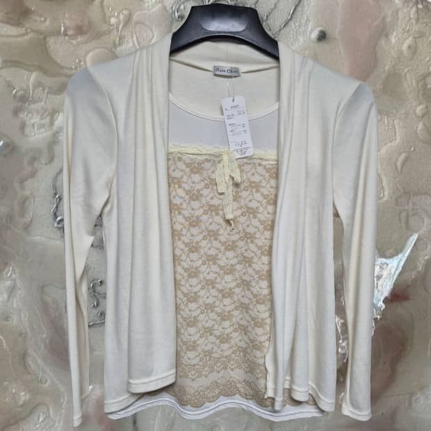 일본 빈티지 라떼갸루 로사체리 리즈리사 레이스 일체형 블라우스 티셔츠