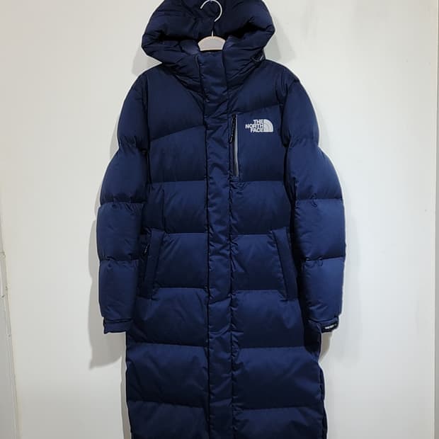 (M) 노스페이스 롱패딩 점퍼 네이비 오리털 다운코트 후드 