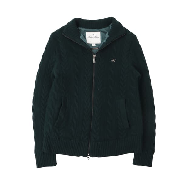 브룩스브라더스 다크그린 울 케이블 니트 집업