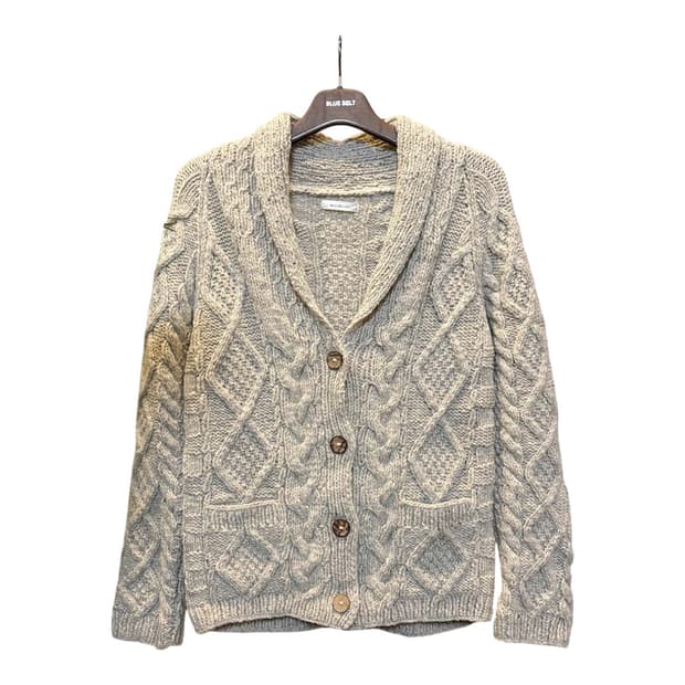 JPN VINTAGE 케이블 니트 가디건 칼라넥 투포켓 디테일 아이보리