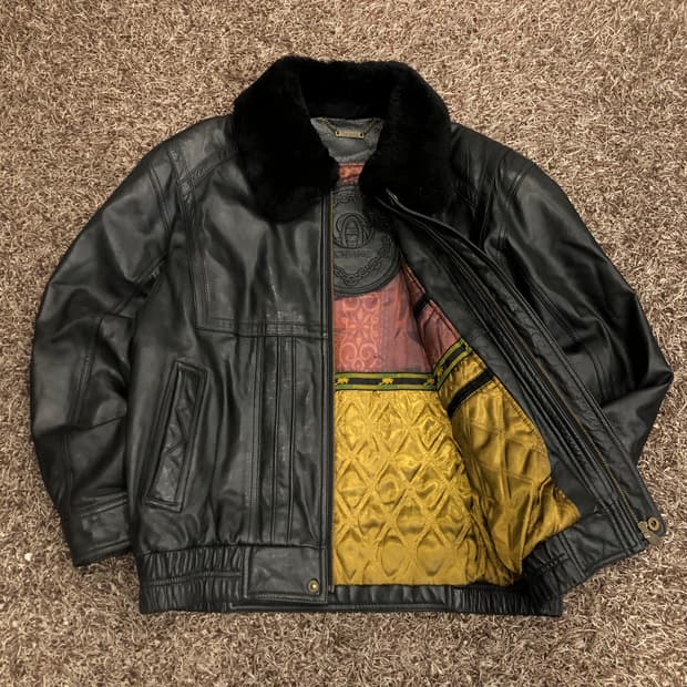 빈티지 양가죽 봄버 퍼 카라 레더 가죽 자켓 