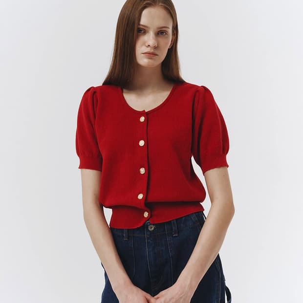 (23년) 던스트 넥 퍼프 슬리브 가디건