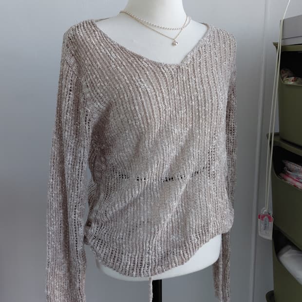 [빈티지] 브이넥 시스루 니트 긴팔티