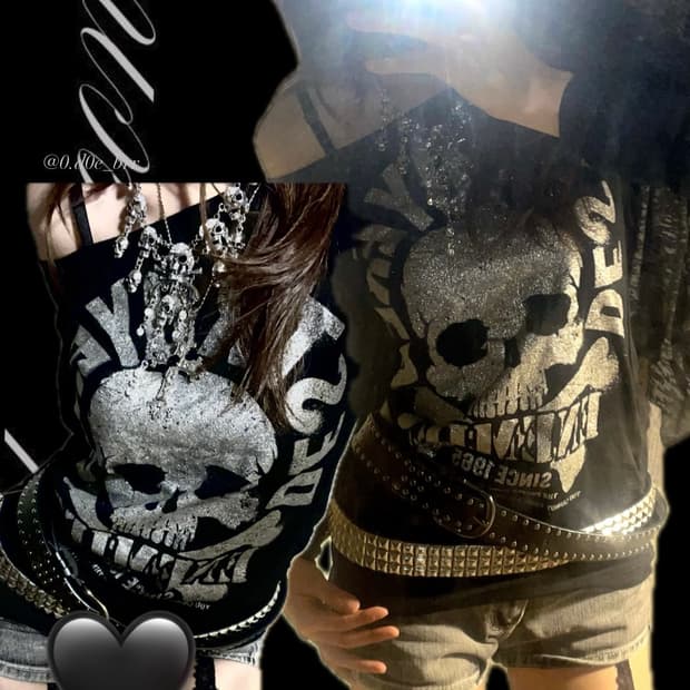 ☠️해골 프린트 롱슬리브 블랙