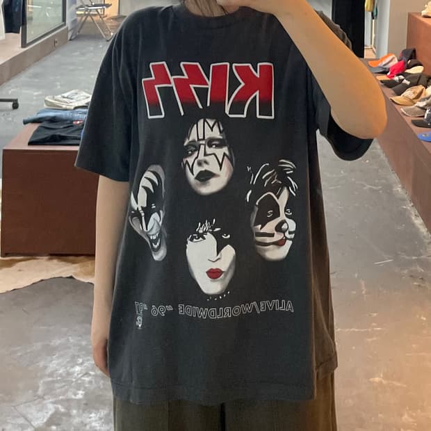 빈티지 90s 키스 어라이브 월드투어 프린팅 반팔 H2791