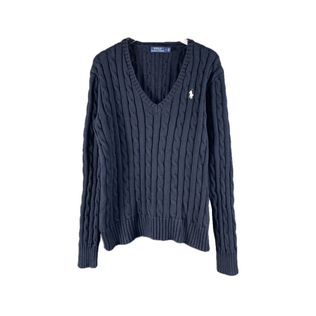 [M] 폴로 랄프로렌 코튼 케이블 꽈배기 브이넥 니트 스웨터