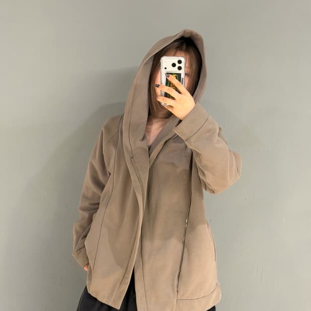 big hood side zipper hood zip-up
