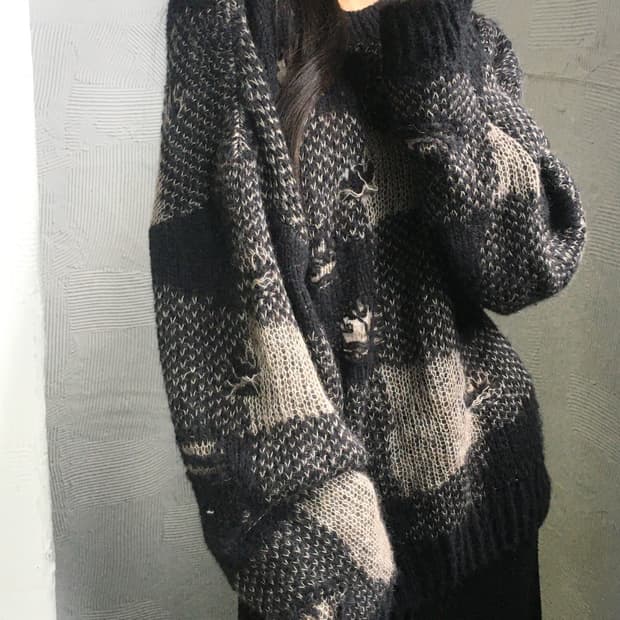 OUR LEGACY 아워레가시 블랙 디스트럭티브 깅엄 소날 라운드넥