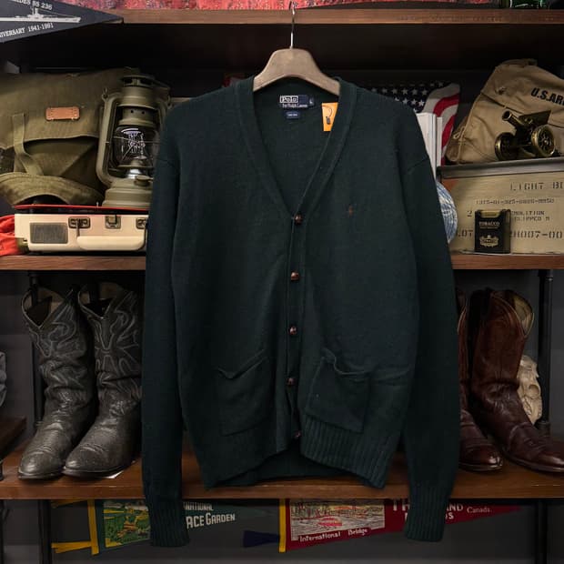 80s 폴로 랄프로렌 버건디 스몰 포니 로고 울 니트 가디건 N36