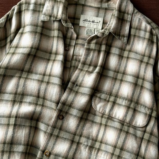 Cotton woven nel check wide shirt