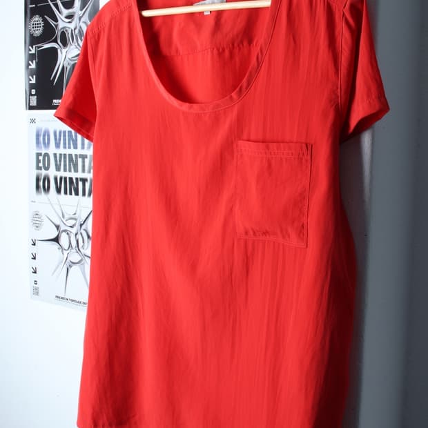 (L-XL) 갭 반팔 티셔츠 와이드넥 오렌지 폴리-H30212