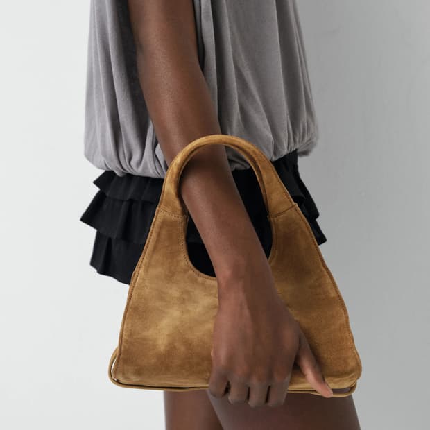 F/ gimaguas 미니 마리아 스웨이드 도트백 카멜