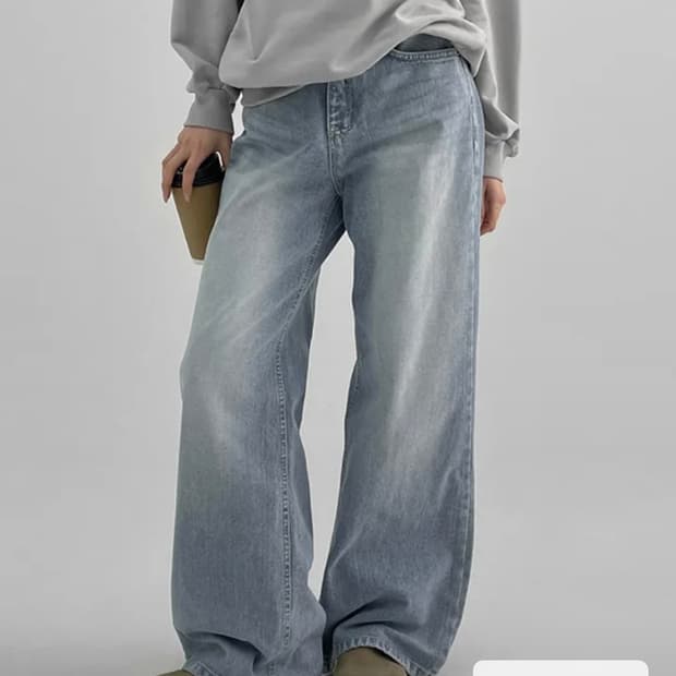 워싱 와이드 데님팬츠 청바지 S