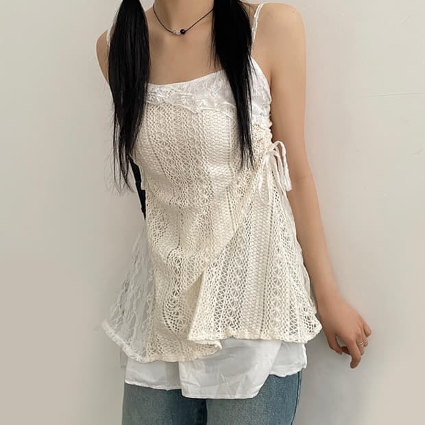 카렌 레이스 옆셔링 레이어드 뷔스티에 원피스