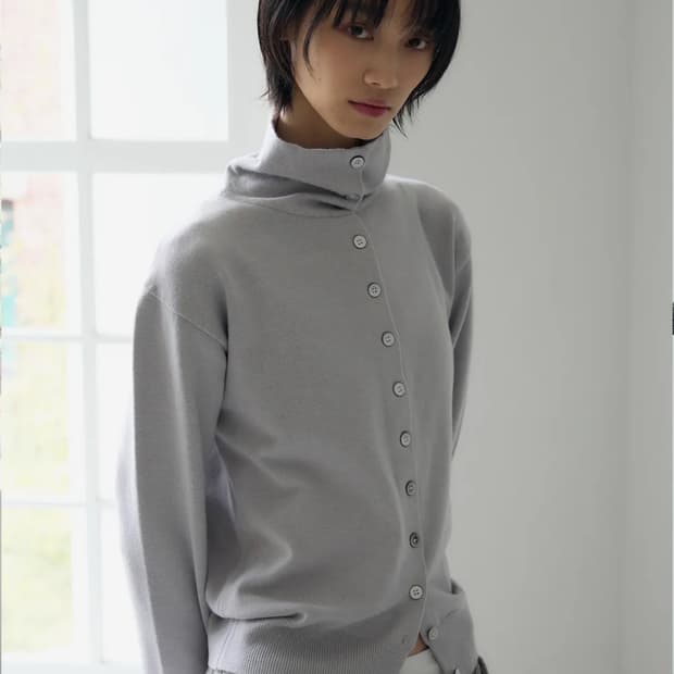 아뜰리에 하이넥 버튼 가디건 [purple gray]