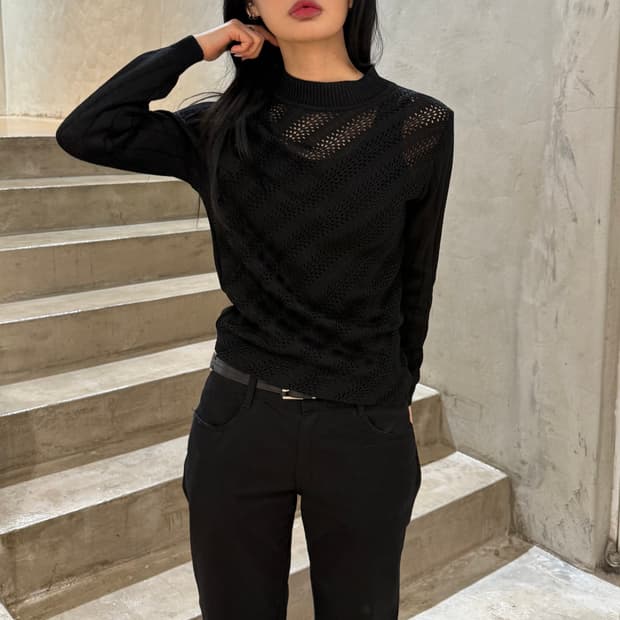 Y’s bis 사선 펀칭 시스루 니트