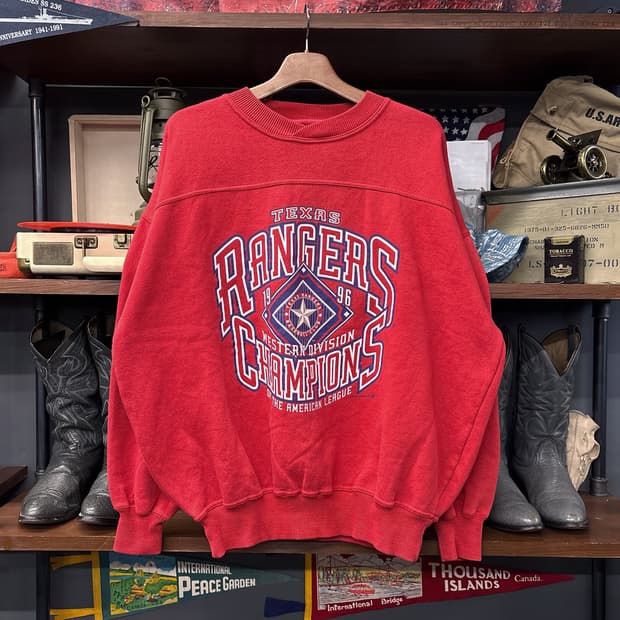 90s MLB 텍사스 레인저스 디비전 챔피언 클럽크루 스웻셔츠 N785