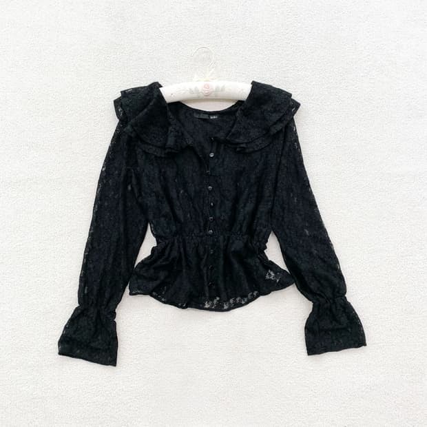 우아 레이스 ♥ 블랙 프릴 블라우스 가디건