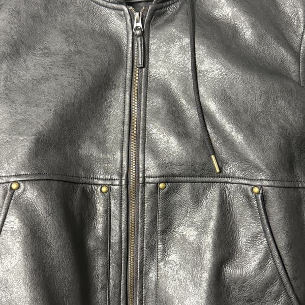 자라 가죽 효과 후드 집업 L